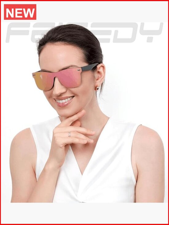 Rimless Mirrored One Piece Lens Sunglasses with UV400 Protection main image 6